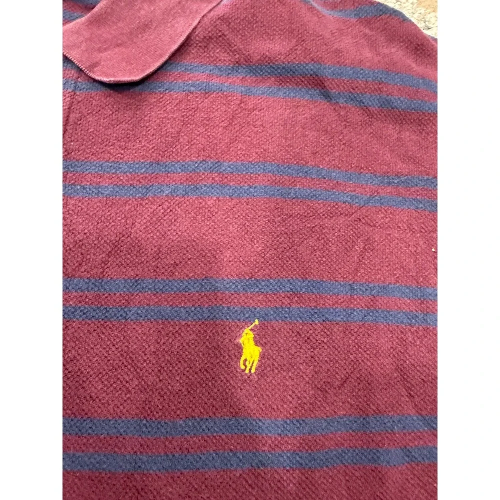 Polo Ralph Lauren Mens 2XLT Tall Striped Pique Polo Burgundy Navy Blue
